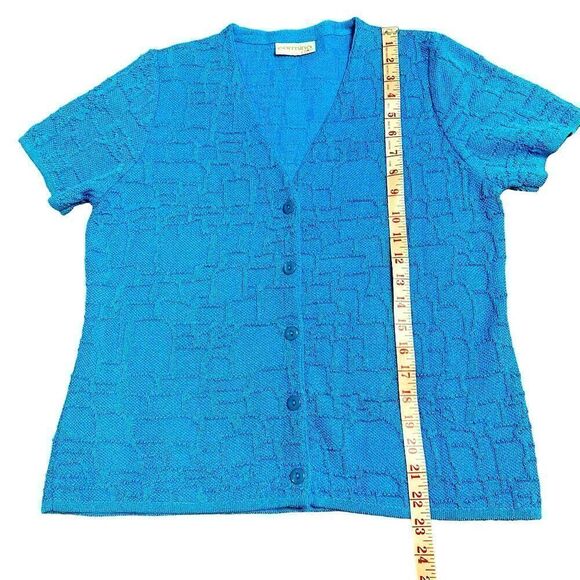 Vintage Carmina Turquoise Short Sleeve V neck Cardigan Sweater Size Small - Picture 7 of 7